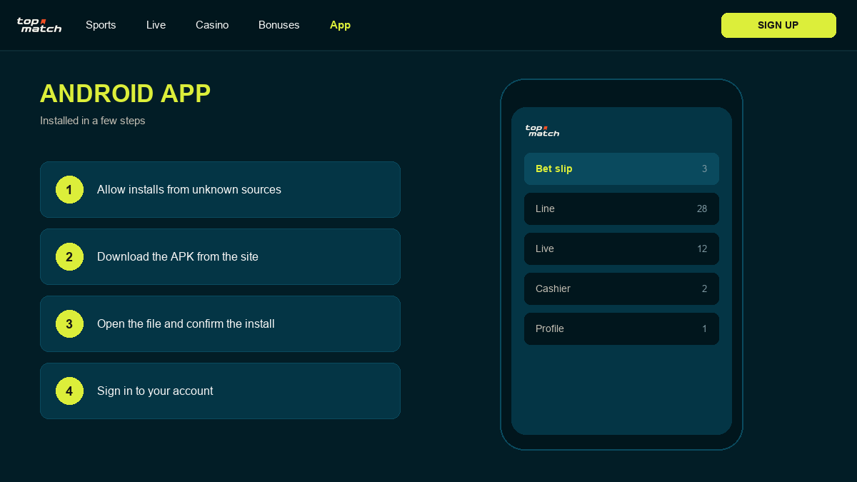 The Topmatch app on an Android smartphone screen