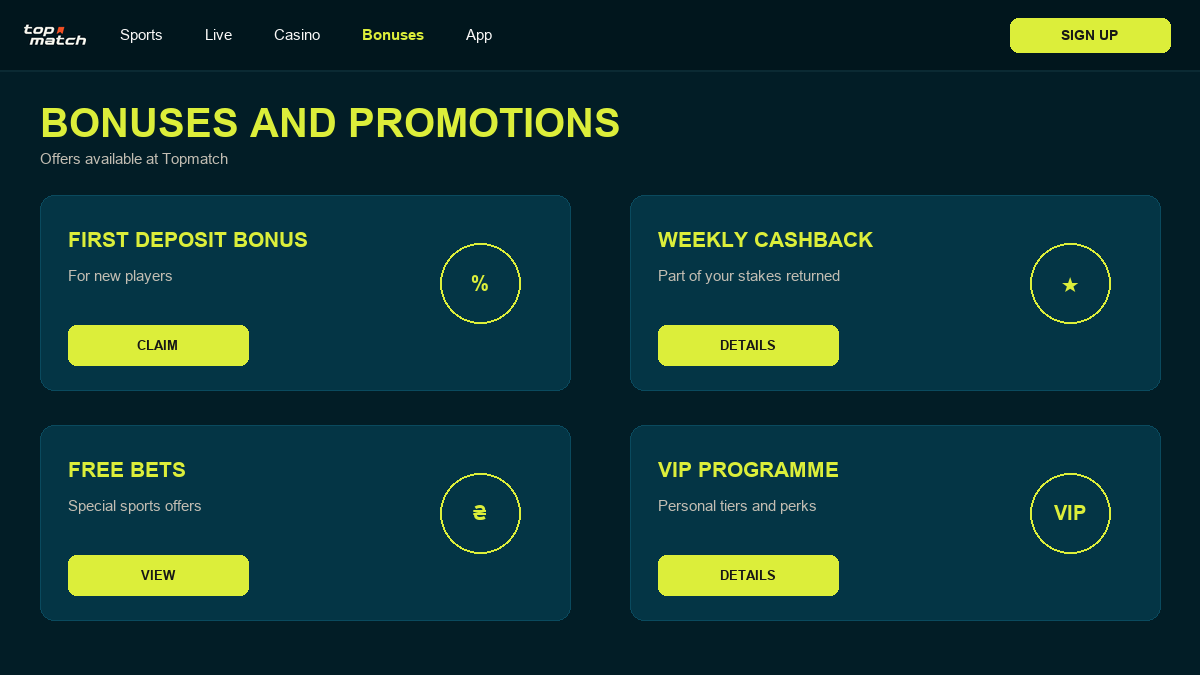 Topmatch bonus programme and wagering conditions