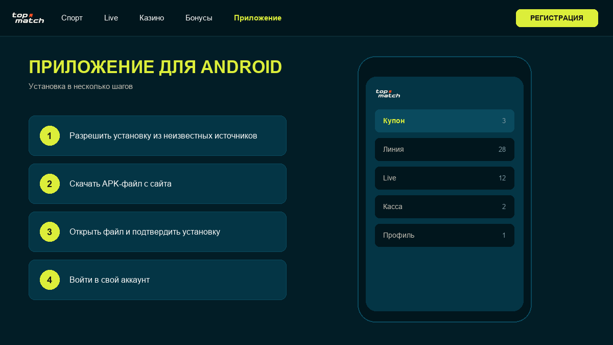 Приложение Topmatch на экране смартфона Android